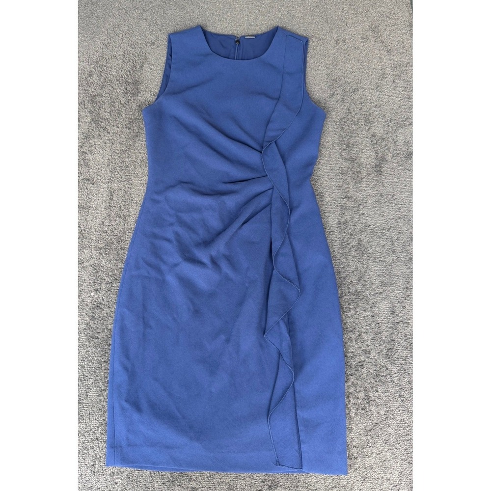 Elie Tahari Blue Ruffle Front Sleeveless Sheath Dress Size 6‎ E90UT421